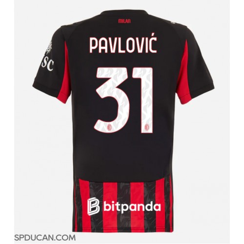Zenski Nogometni Dres AC Milan Strahinja Pavlovic #31 Domaci 2025-26 Kratak Rukav Zenski Nogometni Dres AC Milan Strahinja Pavlovic #31 Domaci 2025-26 Kratak Rukav